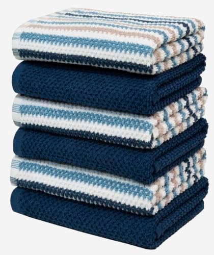 Bumble Kitchen Towels 6 Pack 100% Cotton 16"x26" - Blue Wide Stripe