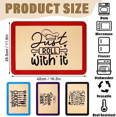 Bokon 4 Pcs Silicone Baking Mat Measurements 16.5''x11.6'' Rectangular