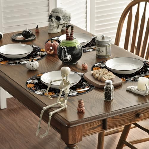 Artoid Mode Ghost Cat Halloween Round Placemats Set of 6-14 Inch