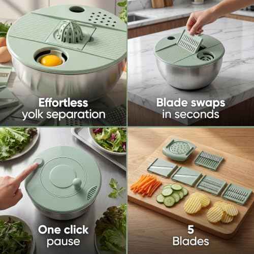 Stainless Steel Salad Spinner, 5.3 Qt Lettuce Dryer with Slicer &