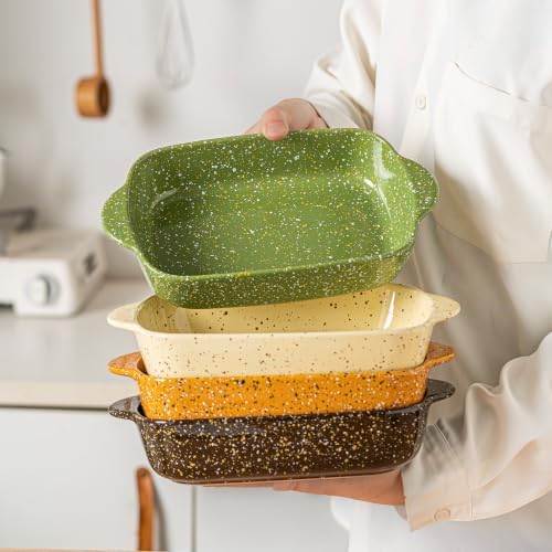 Ceramic Baking Dish with Lid for Casseroles (Green, 1 Qt)