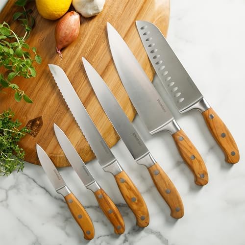 Bloomhouse 7 Piece Italian Olive Wood German Knife Set