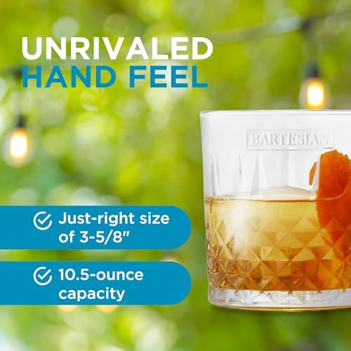 Bartesian Diamond Etched Lowball Glasses - 10.5 Oz Short Low Ball