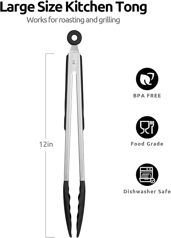 600ºF Heat Resistant Kitchen Tongs: U-Taste 12 inch Large Silicone Cooking Tong - Image 2