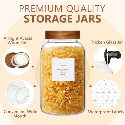 KEYWING 88oz Glass Jars w/Acacia Lids for Flour & Sugar Storage