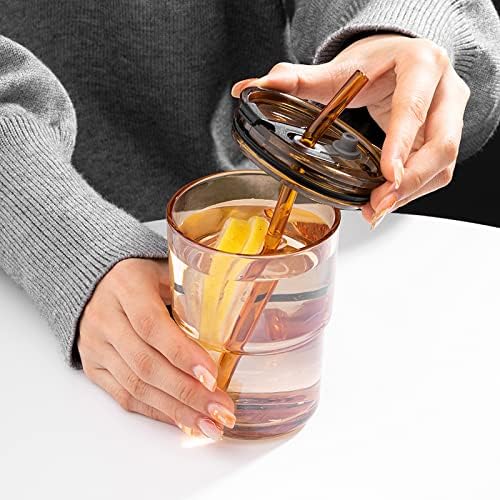 BLUEPOLAR 13oz/400ml Glass Tumbler Water Cup with Straw and Lid