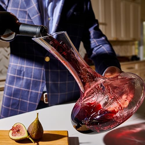 Large Elegant Red Wine Decanter with Aerator Pourer, 1600ml. - Hand