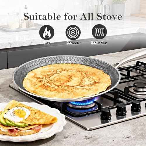 10-Inch Stainless Steel Round Griddle Pan, Nonstick Crepe Pan with