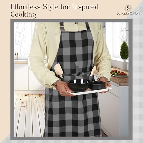 Buffalo Gingham Check Kitchen Bib Aprons, 2 Pack, 100% Cotton