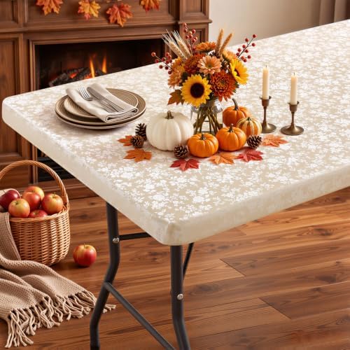 Smiry Heavy Duty Vinyl Fitted Tablecloths for 5 Foot Rectangle Tables