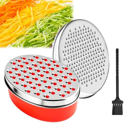 Cheese Grater with Container, Red Stainless Steel Zester for Parmesan