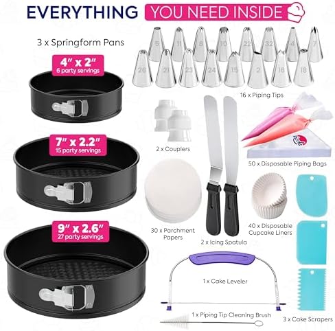 Riccle 148PCs Non-Stick Springform Cake Pan Set, 4, 7, 9 Inches