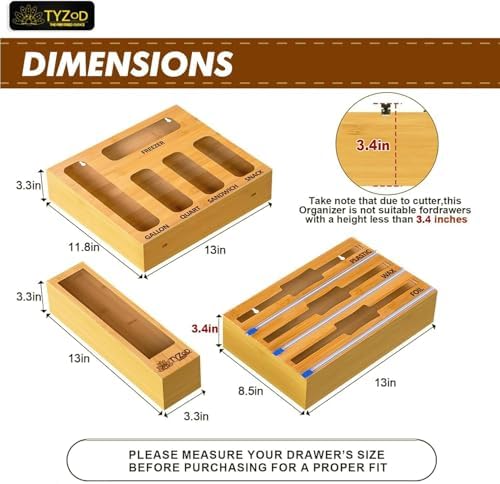 9-in-1 Bamboo Storage Bag Organizer with Cutter, Kitchen Drawer & Wall