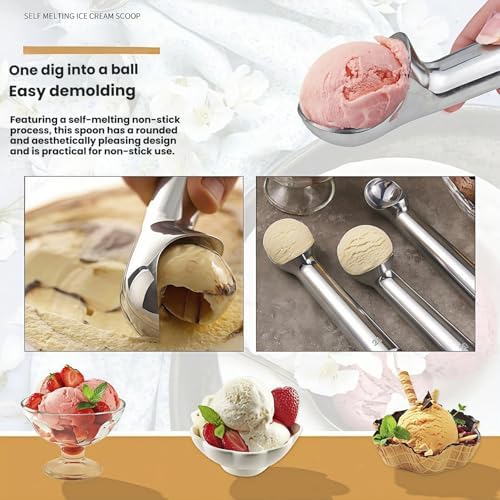 3Pcs Ice Cream Scoop,Heavy Duty Aluminum Alloy Cookie Scoop Set with