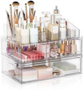 Clear Stackable Makeup Organizer with Drawer, 12''W Acrylic Storage