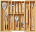 Bamboo Silverware Drawer Organizer, Expandable Utensil Tray, 17.3-30''