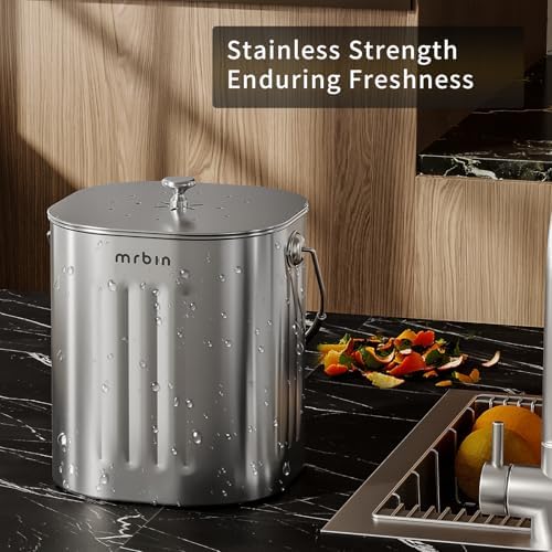 MRBIN 1.7 Gal Stainless Steel Kitchen Compost Bin with Lid