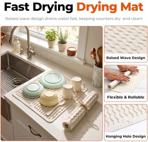 CAKETIME 2 Pack Multicolor Silicone Dish Drying Mat for Kitchen