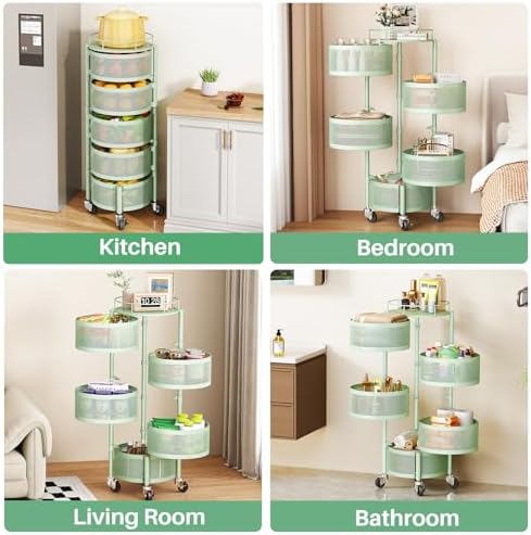 SAYZH 5 Tier Fruit Vegetable Basket Stand for Kitchen, Rotating, Green
