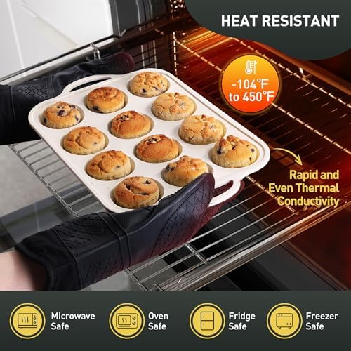 2 Packs 12 Cups Silicone Muffin Pan for Baking with Metal Reinforced