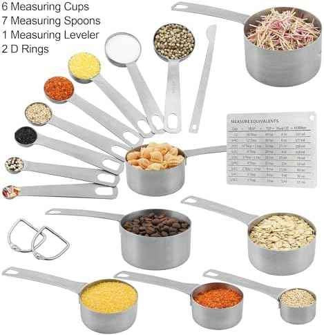 Measuring Cups and Spoons Set, Stainless Steel Measuring Cups Spoons Complete Set of 19pcs Professional Measurer Scoops Ingredients Liquid or Dry Heavy Duty Solid Measurment Cup