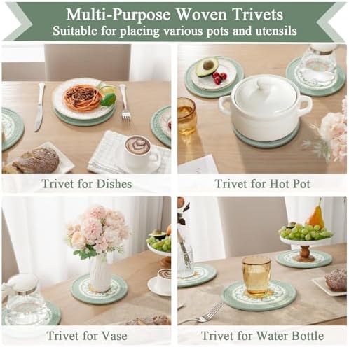 SHACOS Sage Green 8 Inches Trivets for Hot Dishes, 4 Pieces