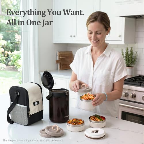 67oz Thermos for Hot Food, 3-Bowl Insulated Food Container for Work