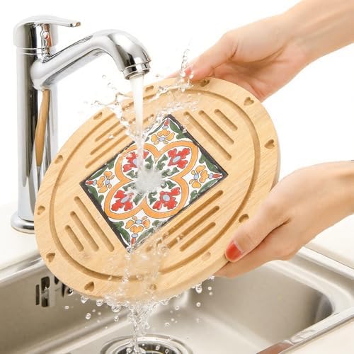WUWEOT 3 Pack Wooden Round Trivets for Hot Dishes, 8.6 Inch Heat