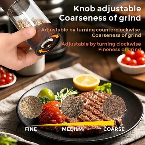 Electric Salt and Pepper Grinder Set, Wood Grain