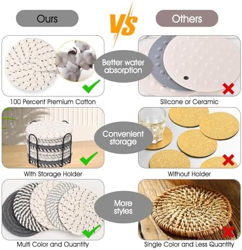 Billbotk 10 Pieces Coasters for Drinks, Absorbent Drink Coasters with