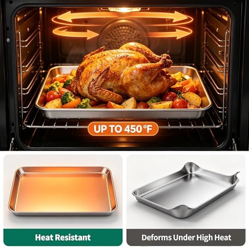 Stainless Steel Cookie Sheets for Baking Set of 3, Stainless Steel