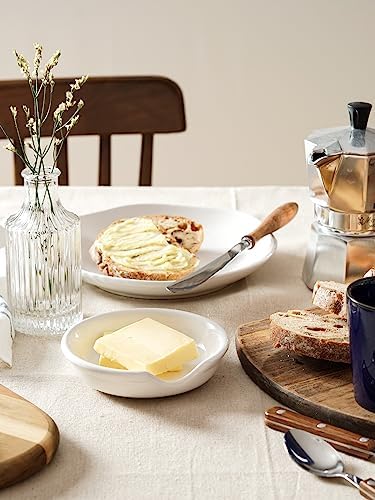 LE TAUCI Ceramic Spoon Rest with Holder, 4.8 Inches, Set of 4, White