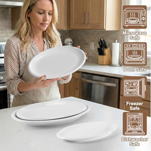 Porcelain Serving Platters Set of 3, 16/14/12 Inch Oval Plates