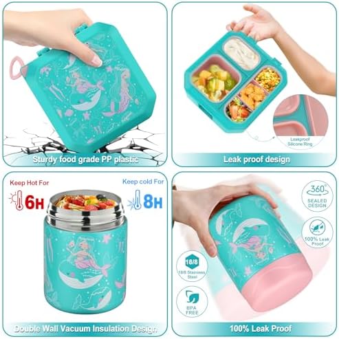 wiwens Bento Lunch Box for Kids with 12oz Soup Thermo Leak-Proof Lunch
