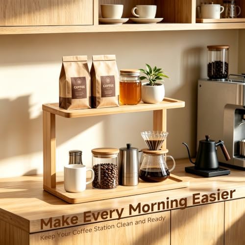 2-Tier Bamboo Coffee Station Organizer for Countertop