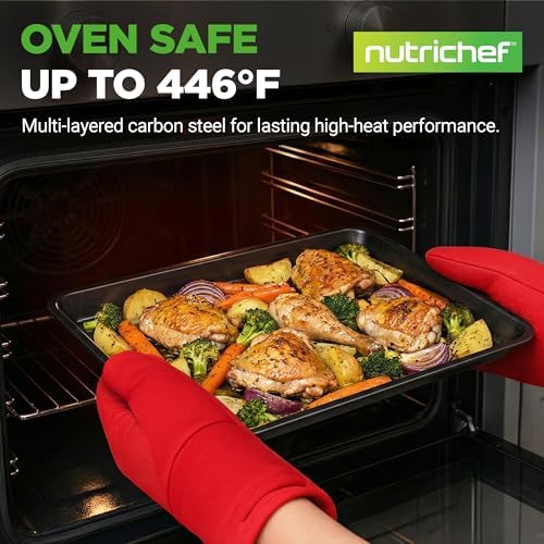 NutriChef Stackable Non-Stick Baking Pan Set – Carbon Steel Bakeware