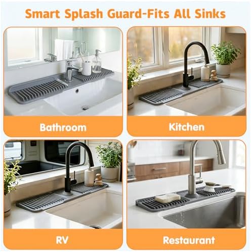 Silicone Faucet Mat for Kitchen Sink, 24" Splash Guard with 7° Slope