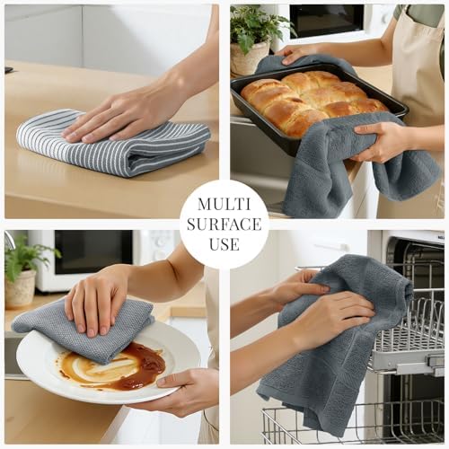 Homaxy 6 Pack Cotton Terry Premium Kitchen Towels, 18 x 28 in, Grey