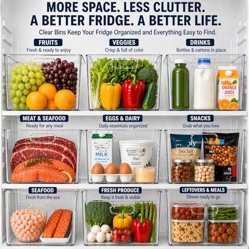 MOONEDGE 4 Pack Clear Plastic Storage Bins, 11x8x6in