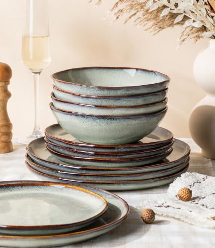 GBHOME Stoneware Dinnerware Sets for 8,24 Piece Rustic Plates and Bowls Set