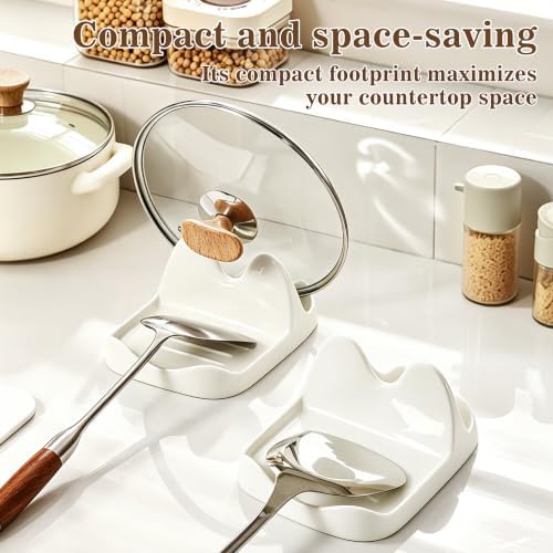 Ceramic Spoon Rest and Pot Lid Holder for Countertop, Heavy Duty