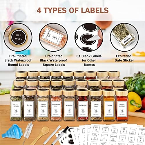 Aliggbent Spice Jars with Labels 36 Pcs 4 oz Glass Bamboo Lids Shaker