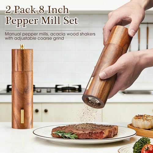 Acacia Wood Salt and Pepper Grinder Set, 2 Pack