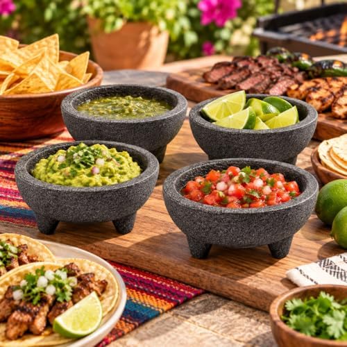 Winco Molcajete Salsa Bowls, 4-Ounce Bowls, Black, Set of 4