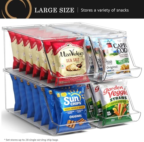 Sorbus Snack Organizer, Clear Stackable Chip Bins, 4 Pack