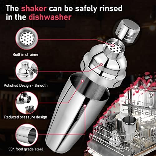 Cocktail Shaker 24oz Martini Drink Shaker with Built-In Strainer