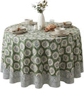 ATOSII Cotton Blockprint Round Tablecloth, Kari Green, 90 Inches