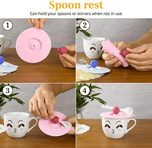 Amruta Silicone Cup Lid with Spoon Rest, 10cm, Pale Blue