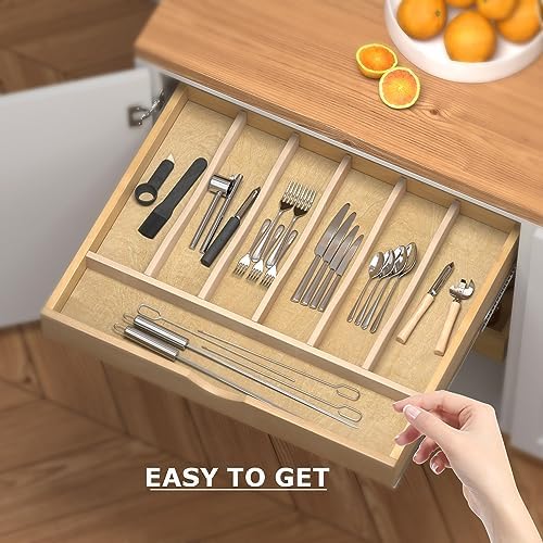 WelFurGeer Solid Birch Wood Silverware Drawer Organizer, Wooden