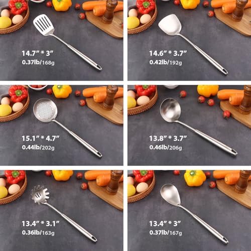 6 PCS All Metal Cooking Utensils Set - 18/10 Stainless Steel Kitchen